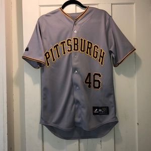 Pirates Away Grey Garret Jones Jersey